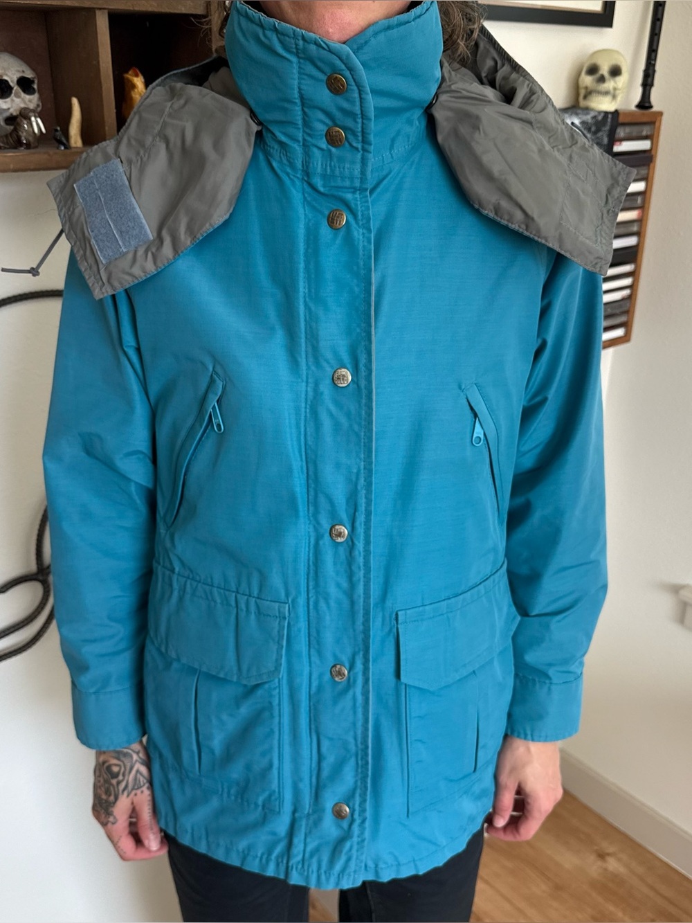 Vintage 70s 80s Columbia Hooded Gortex Winter Jacket Turquoise Blue ~ Size Small